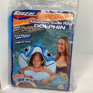 Banzai Dolphin Swim Ring 40" Tube Float Inflatable Play Blue Party Fun Game